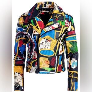 Alice + Olivia Leather Multicolor Graphic Jacket